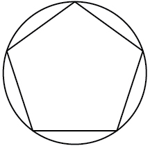 A regular pentagon inscribed in a circle. All five vertices of the pentagon touch the circle, and its five equal sides are drawn as straight line segments inside the circle.